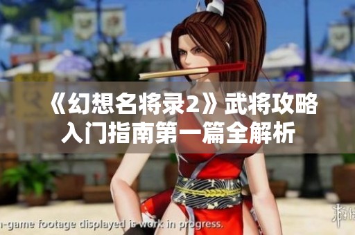 《幻想名将录2》武将攻略入门指南第一篇全解析