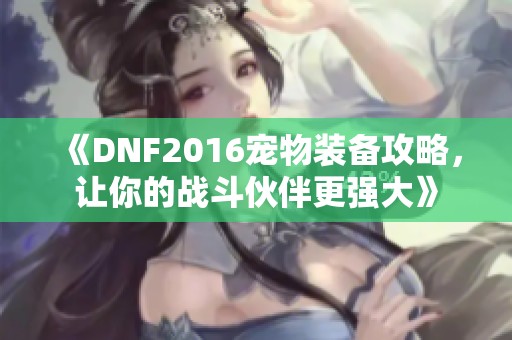 《DNF2016宠物装备攻略，让你的战斗伙伴更强大》